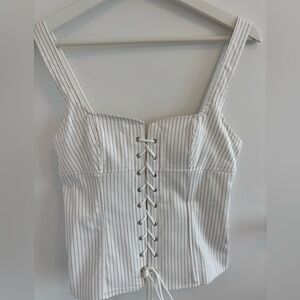 Zara White Pinstripe Lace-Up Corset Top size Small